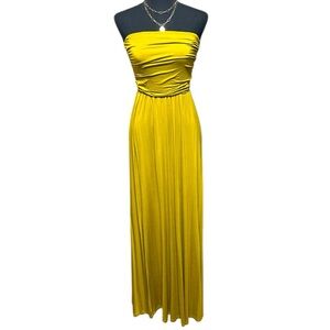 WEST KEI Sleek & Elegant Golden Yellow Strapless Maxi Dress, New Without Tags
